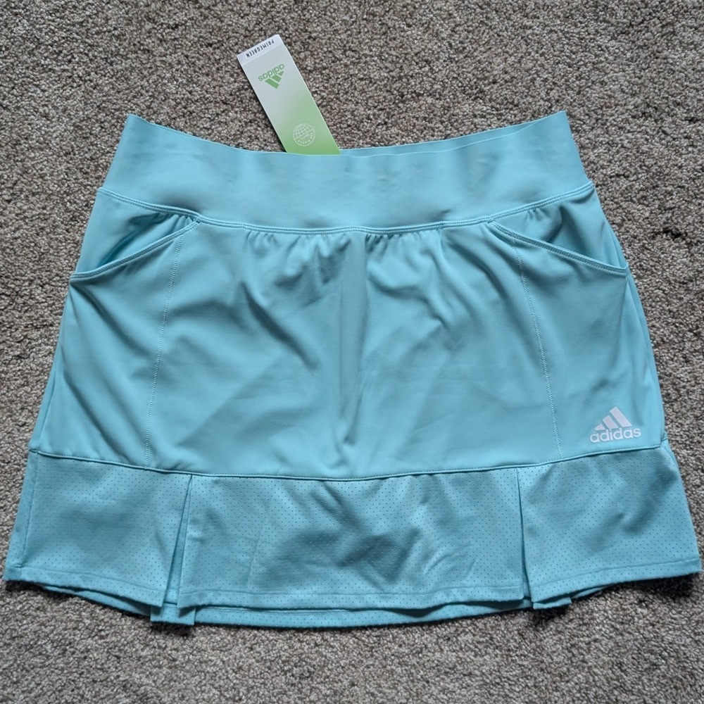NWT Adidas Womens M Tennis Skort Pleated Primegreen Blue Preppy Athletic Sport
